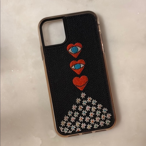 Black Embroidered Heart and Eye Phone Case - Picture 1 of 1